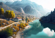 Albania landscape with mountains. Generative AI Art. Beautiful view.