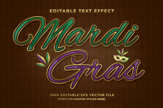 decorative mardi gras editable text effect vector
