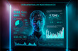 © robroy - digital dashboard in 2023 against blue hologram. Artificial intelligence (AI), support for machine learning to accelerate business growth. Futuristic technology trend concept