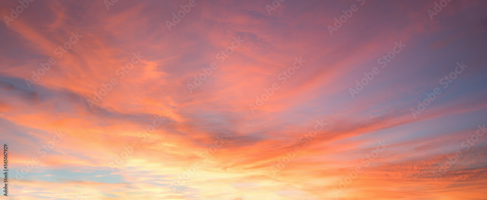 colorful sunset sky panorama with pink orange and yellow clouds Stock ...