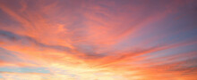 Colorful Sunset Sky Panorama With Pink Orange And Yellow Clouds