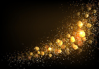 Wall Mural - Abstract glitter, wave of gold color on a black background