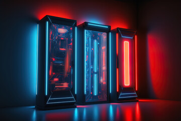 Wall Mural - Luminous showcases blue and red neon. AI