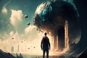 Wall Mural - Fantasy futuristic cityscape of the Metaverse. AI