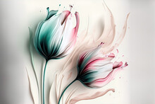 Abstract Spring Tulips. Luxurious Fluid Fluid Art Flowers. AI