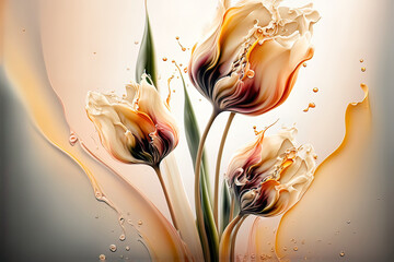 Wall Mural - Abstract spring tulips. Luxurious fluid fluid art flowers. AI