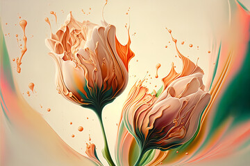 Wall Mural - Abstract spring tulips. Luxurious fluid fluid art flowers. AI