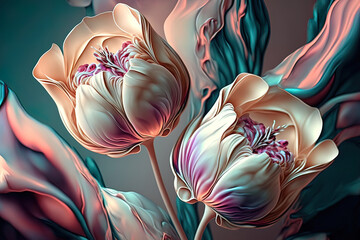 Wall Mural - Abstract spring tulips. Luxurious fluid fluid art flowers. AI