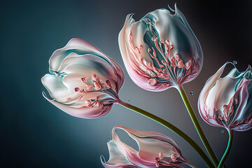 Wall Mural - Abstract spring tulips. Luxurious fluid fluid art flowers. AI