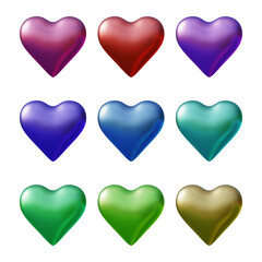 Poster - Set of heart icons or love symbol shapes in 3d rendering