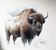 
Bison, Animal, Scandinavian Style, Watercolor, Print On Canvas, Painting