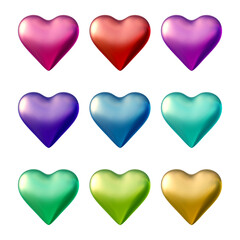 Poster - Set of heart icons or love symbol shapes in 3d rendering