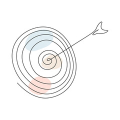 Poster - target with arrow continuous line drawing. hand drawn linear goal circle with pastel abstract shapes