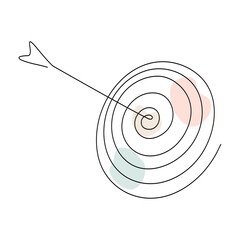 Poster - target with arrow continuous line drawing. hand drawn linear goal circle with pastel abstract shapes