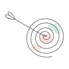 Poster - target with arrow continuous line drawing. hand drawn linear goal circle with pastel abstract shapes