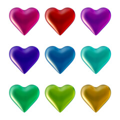 Poster - Set of heart icons or love symbol shapes in 3d rendering