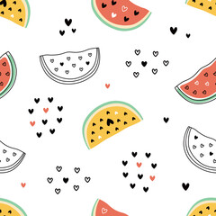 Wall Mural - cartoon seamless pattern with watermelon, vector illustration