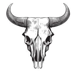 Poster - Cow skull sketch hand drawn in doodle style Vector illustration