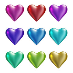 Poster - Set of heart icons or love symbol shapes in 3d rendering
