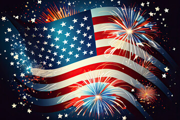 USA flag with firework background design for USA 4 july independence day