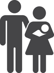 Sticker - Parents hold newborn black icon. Man and woman with baby