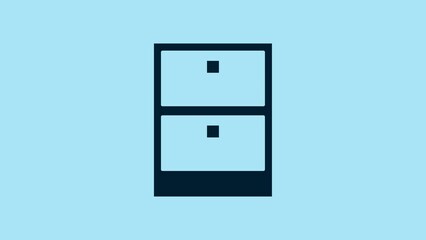 Sticker - Blue Archive papers drawer icon isolated on blue background. Drawer with documents. File cabinet drawer. Office furniture. 4K Video motion graphic animation