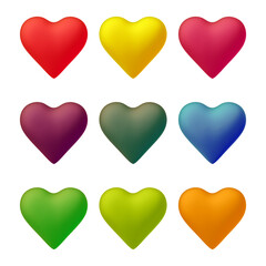Poster - Set of heart icons or love symbol shapes in 3d rendering