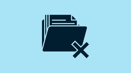 Poster - Blue Delete folder icon isolated on blue background. Folder with recycle bin. Delete or error folder. Close computer information folder. 4K Video motion graphic animation