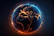 Global network. Digital Earth globe cyber security technology concept art. Generative AI