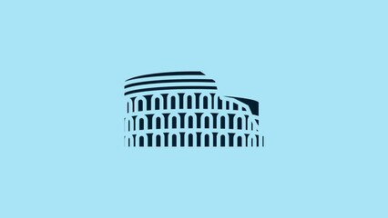 Sticker - Blue Coliseum in Rome, Italy icon isolated on blue background. Colosseum sign. Symbol of Ancient Rome, gladiator fights. 4K Video motion graphic animation