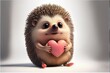 Hedgehog with a heart. AI generated art illustration.