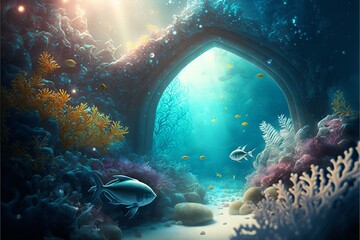 Wall Mural - under water ocean background landscape. Generative Ai