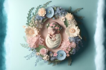 infant digital background with flowers. Generative Ai