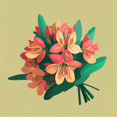 Wall Mural - Simple icons of spring flowers. Bouquet of Alstroemeria for Valentine's day isolated background