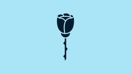 Sticker - Blue Flower rose icon isolated on blue background. 4K Video motion graphic animation