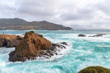 the rocky, scenic coastline along the pacific ocean at the cape of punta banda, southwest of the cit