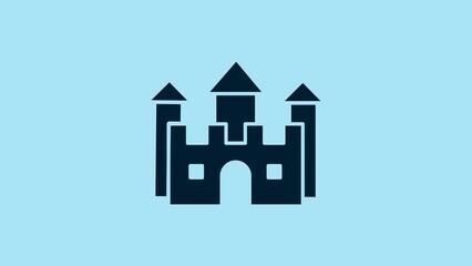 Poster - Blue Castle icon isolated on blue background. 4K Video motion graphic animation