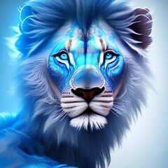  Portrait of a cute blue lion in a tracksuit, highly detailed, striking features, studio lighting, fine art photography, warm lighting - generative ai