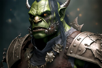Sticker - Fantasy Orc with horns concept art generative ai illustration
