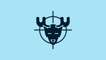 Poster - Blue Hunt on moose with crosshairs icon isolated on blue background. Hunting club logo with moose and target. Rifle lens aiming a moose. 4K Video motion graphic animation