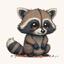  A Raccoon Sitting Down With Its Paws Crossed And Eyes Wide Open, With A White Background And A Brown Spot On The Ground, With A Black Stripe, And A Black Stripe.  Generative Ai