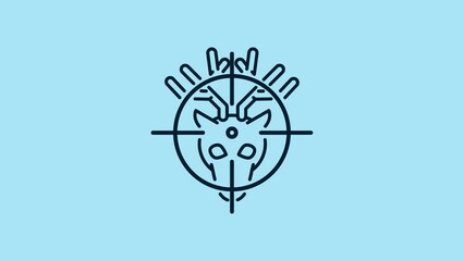 Canvas Print - Blue Hunt on deer with crosshairs icon isolated on blue background. Hunting club logo with deer and target. Rifle lens aiming a deer. 4K Video motion graphic animation