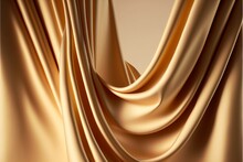 Edler Stoff Aus Satin Geschwungen In Gold, Glanz Material Textil, Ai Generativ