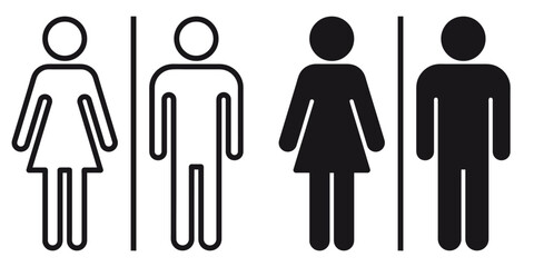 Wall Mural - ofvs311 OutlineFilledVectorSign ofvs - toilet vector icon . wc - woman man sign . restroom . isolated transparent . black outline and filled version . AI 10 / EPS 10 / PNG . g11651