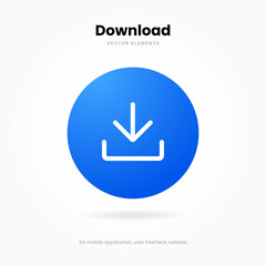 Aufkleber - 3D download icon button. Upload icon. Download symbol, sign. Down arrow bottom side symbol. Save cloud icon push button for ui ux website mobile app