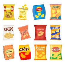 Vector Illustration Of A Set Of Various Potato Chips