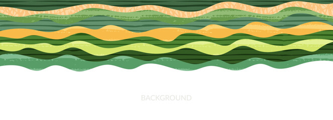 Abstract farm field collage horizontal background. Agriculture banner backdrop, nature landscape vector textured illustration. Green decorative header, eco design, rural template, ecology art layout