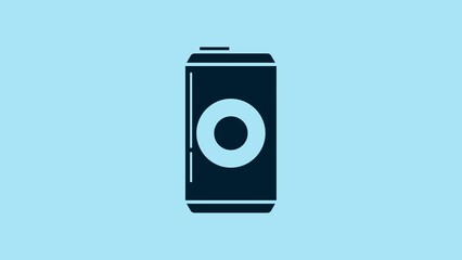 Poster - Blue Beer can icon isolated on blue background. 4K Video motion graphic animation