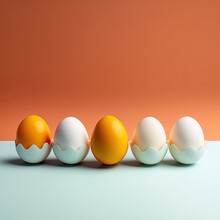 Row Of Five Eggs In Egg Cups, Individuality, Generative Ai, Square Easter Social Media Post With Copy Space