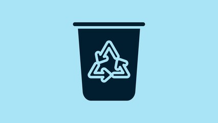 Sticker - Blue Recycle bin with recycle symbol icon isolated on blue background. Trash can icon. Garbage bin sign. Recycle basket sign. 4K Video motion graphic animation